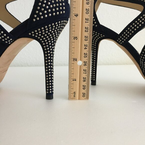 Jimmy Choo Womens 36-6US Karla Suede Mini Studs Navy/Silver Dust Bag Box 4"Heels - Picture 12 of 16